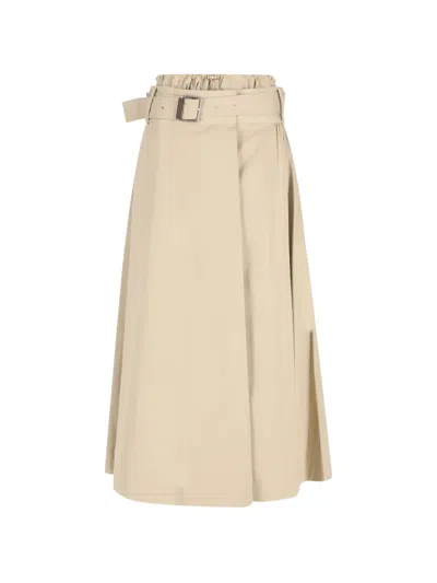 Loewe Belted Pleated Midi Skirt In Neutral