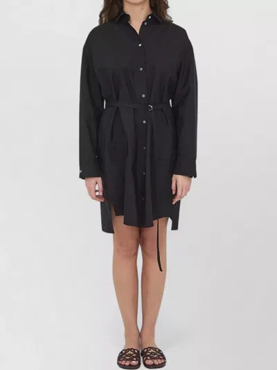 Loewe Belted Shirt Dress Silk Cotton Blend In Black
