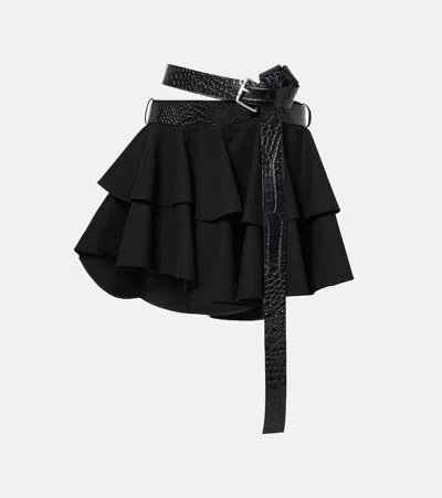 Loewe Belted Tiered Cotton Miniskirt In Black
