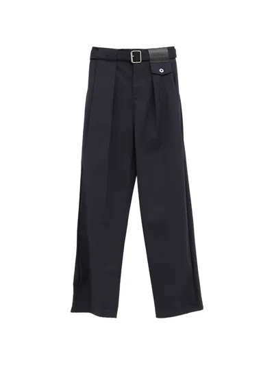 Loewe Cotton-silk Gabardine Belted Trousers In Blue