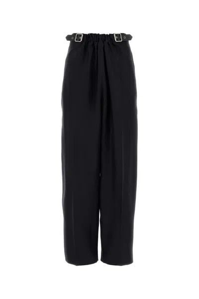 Loewe Navy Blue Wool Blend Wide-leg Pant In Black