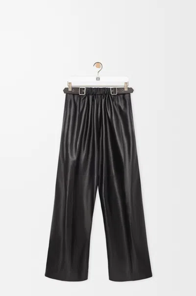 Loewe Gathered Leather Wide-leg Pants In Black
