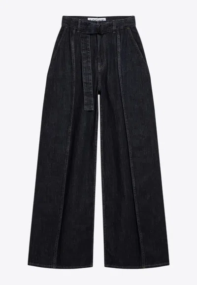 Loewe Belted Wide-leg Jeans In Black