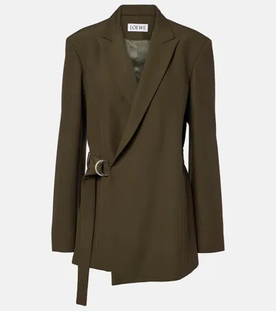 Loewe Belted Wool Blazer In Green