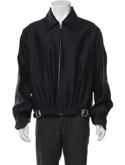Pre-owned Loewe Belted Wool Bomber Jacket W/ Tags In Blue