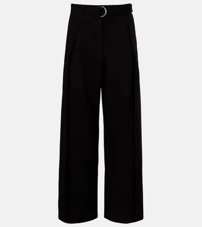 Loewe Belted Wool Wide-leg Trousers In Black