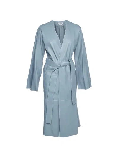 Pre-owned Loewe Belted Wrap Coat In Blue