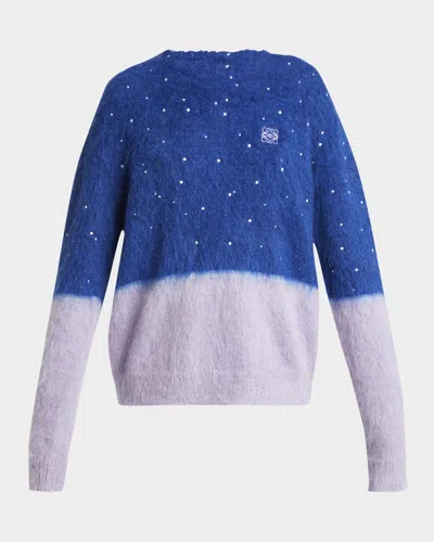 Loewe Bi-color Crystal Fuzzy Sweater In Navy Blue Lilac