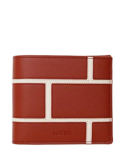 Loewe Bi-fold Leather Panelled Wallet In Red