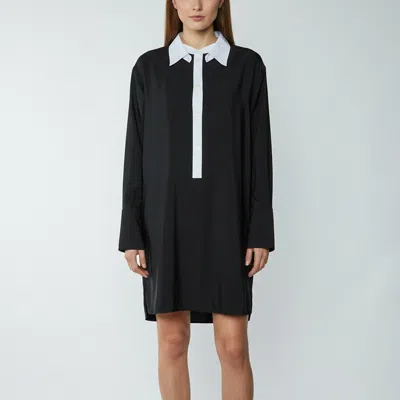 Pre-owned Loewe Bicolor Anagram Embroidered Mini Shirt Dress M In Black