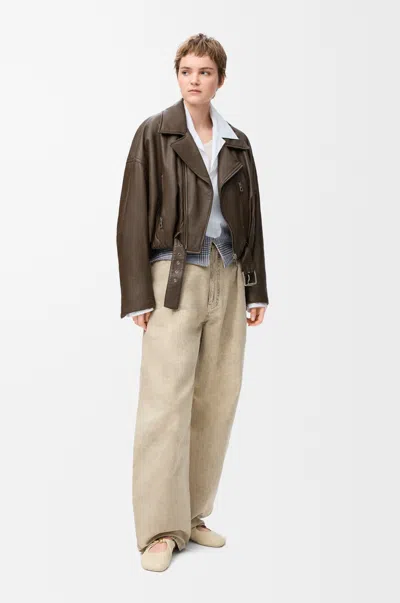 Loewe Biker Jacket In Nappa Lambskin Size:42 For Woman In Brown