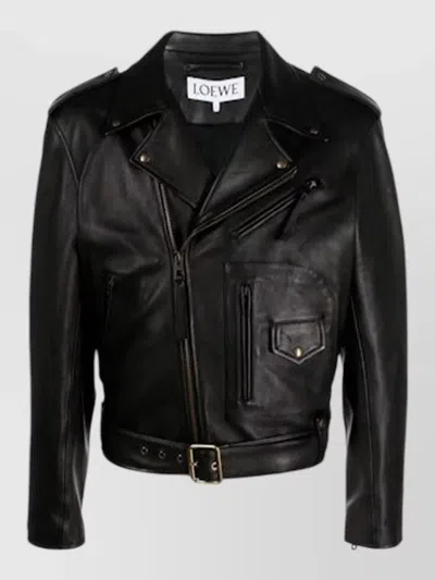 Loewe Biker Jacket Regular Fit Lapel Collar Belt In Black