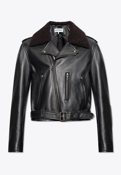 Loewe Biker Leather Jacket In Black