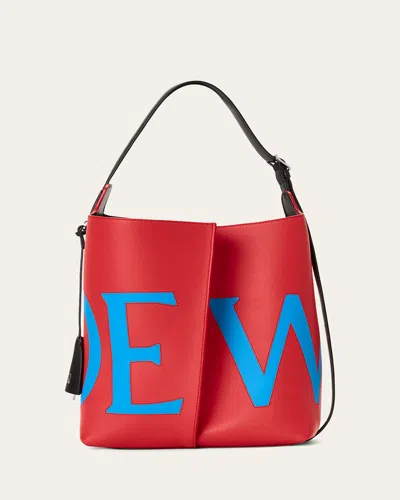 Loewe Bilbao Logo-print Leather Trapeze Bucket Bag In Red/blue