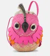 Loewe X Paula's Ibiza Bird Bag In Iraca Palm With Leather Strap In Pink