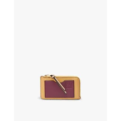 Loewe Logo-embossed Coin-pocket Leather Card Holder In Biscuit/crimson/pape