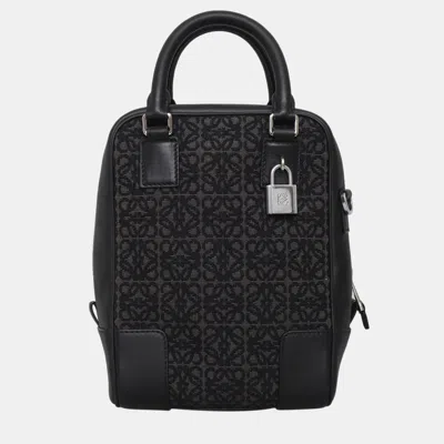 Pre-owned Loewe Black Amazona 15 Leather Trimmed Logo Jacquard Messenger Bag