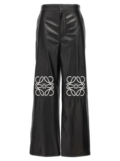 LOEWE BLACK ANAGRAM BAGGY LEATHER TROUSERS