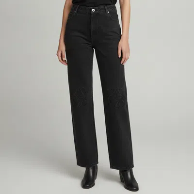 Pre-owned Loewe Black Anagram Embroidered Denim Baggy Jeans L/waist 32"
