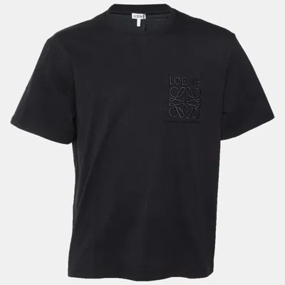 Pre-owned Loewe Black Anagram Embroidered Pocket Cotton T-shirt L