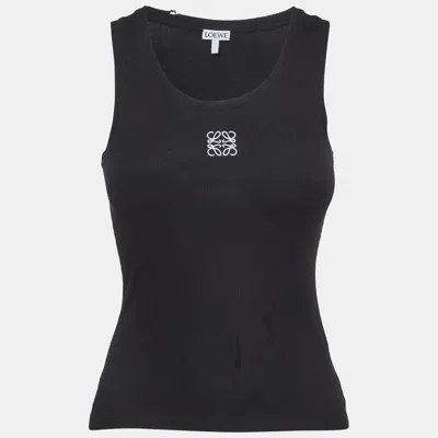 Pre-owned Loewe Black Anagram Embroidery Rib Knit Tank Top Xs