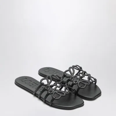 Loewe Black Anagram Petal Slides In Leather
