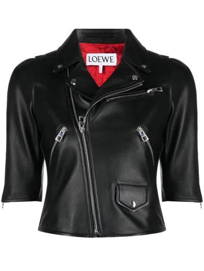 LOEWE BLACK BIKER CROP JACKET