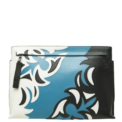 Pre-owned Loewe Black Blue White Leather Clutch Bag Pouch () In Black, Blue, White