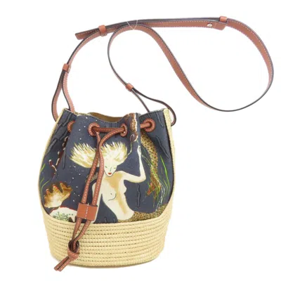 Pre-owned Loewe Black Brown Canvas Raffia Shoulder Bag ()