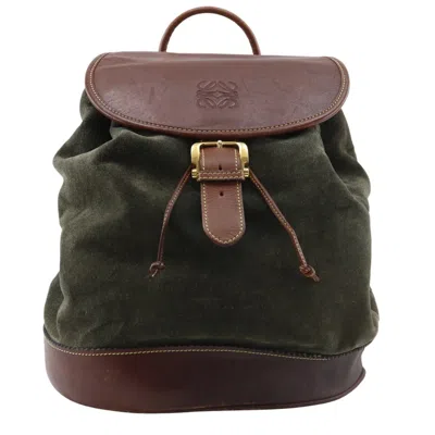 Pre-owned Loewe Black Brown Green Suede Backpack ()