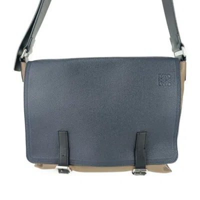 Pre-owned Loewe Black Brown Navy Leather Messenger Bag Shoulder Bag ()