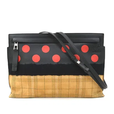 Pre-owned Loewe Black Brown Red Color Suede Cotton Leather Shoulder Bag ()