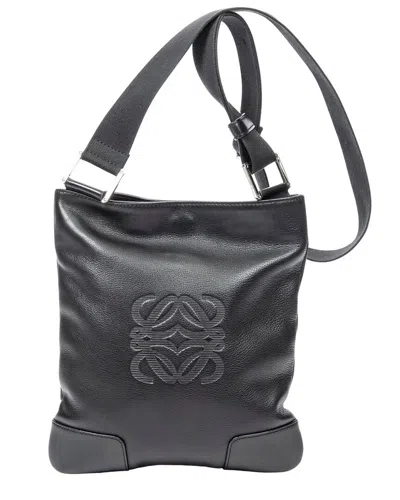 Loewe Black Calfskin Leather Anagram Flat Crossbody (authentic Pre-loved)
