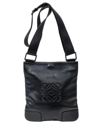 Pre-owned Loewe Black Calfskin Leather Anagram Flat Crossbody (authentic Pre-loved)