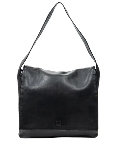 Pre-owned Loewe Black Calfskin Leather Flap Messenger (authentic Pre-loved)