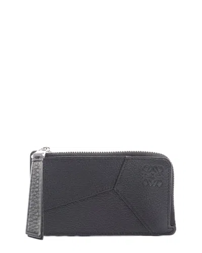 Loewe Black Calfskin Puzzle Edge Coin Cardholder (authentic Pre-loved) In Blue