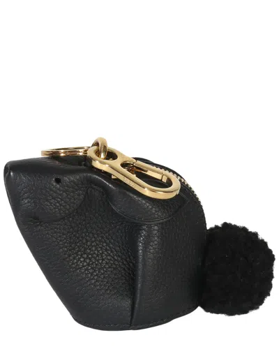Loewe Black Calfskin Shearling Bunny Coin Purse (authentic Pre-loved) In Orange