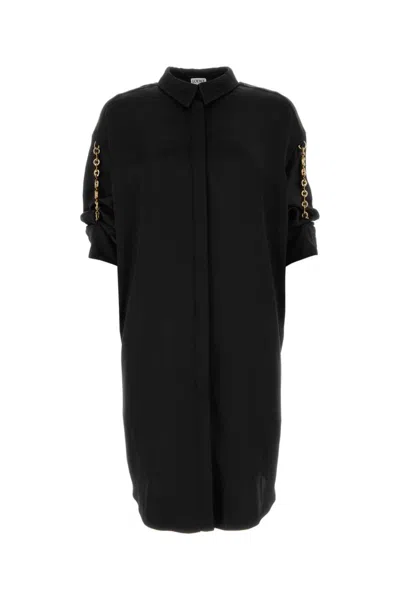 LOEWE BLACK CHAIN SHIRT DRESS IN SILK