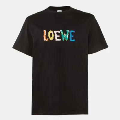 Pre-owned Loewe Black Cotton Anagram Embroidered Relaxed Fit T-shirt M In Sand