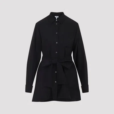 Loewe Black Cotton Belted Blouse In Green