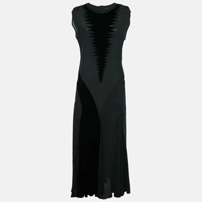 Pre-owned Loewe Black Crepe Velvet Panel Detail Sleeveless Maxi Dress M