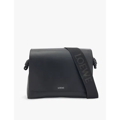 Loewe Black Flamenco Foil-print Branding Leather Satchel Bag