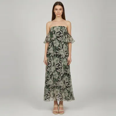 Pre-owned Loewe Black Floral Printed Chiffon Strapless Midi Dress M
