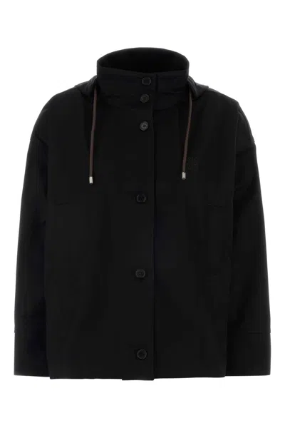 Loewe Gabardine Hooded Jacket Long Sleeve Drawstring In Black