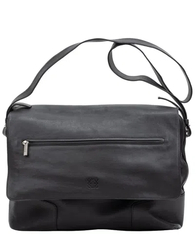 Loewe Black Grained Calfskin Leather Front Zip Messenger Bag (authentic Pre-  Loved)