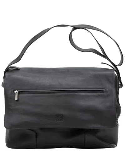 Pre-owned Loewe Black Grained Calfskin Leather Front Zip Messenger Bag (authentic Pre-loved)