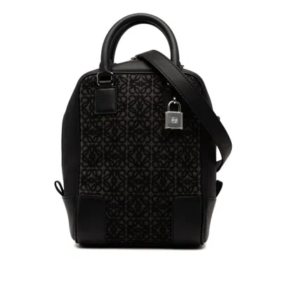 Pre-owned Loewe Black Gray Canvas Leather Handbag Shoulder Bag () In Multi