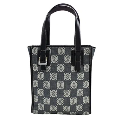 Pre-owned Loewe Black Gray Canvas Leather Handbag Tote Bag () In Black, Gray