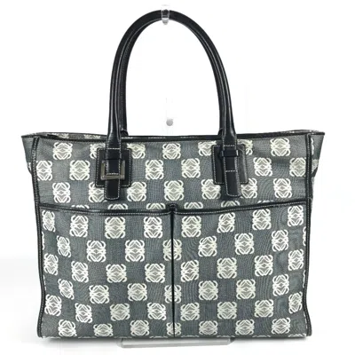 Pre-owned Loewe Black Gray Canvas Leather Shoulder Bag Tote Bag () In Multi