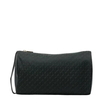 Pre-owned Loewe Black Green Canvas Leather Clutch Bag () In Multi